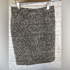 Garnet Hill Black White Tweed Academia Work Wear Collegiate Pencil Skirt 10